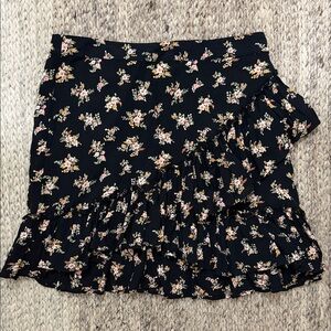 Topshop Asymmetrical Floral Skirt - Black and Pink